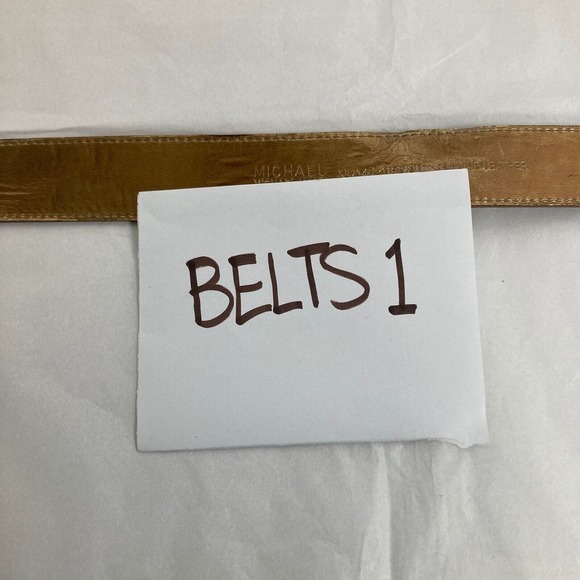 Michael‎ Kors Womens Beige Leather Gold Grommet Square Buckle Belt Sz M - Picture 9 of 9